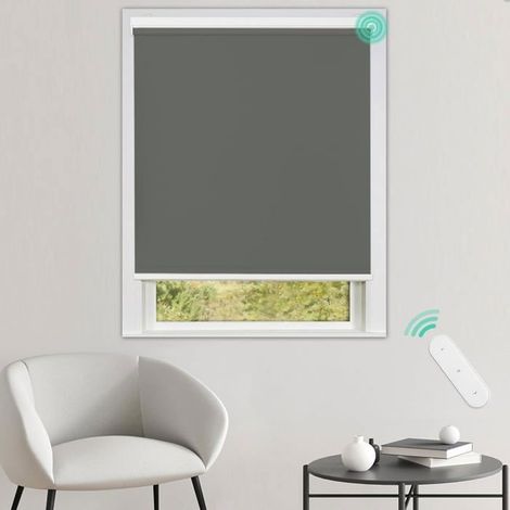 Stores Enrouleur Occultant Électriques, avec Moteur & Télécommande, 100% Protection Solaire, Gris foncé 90 x 160 cm