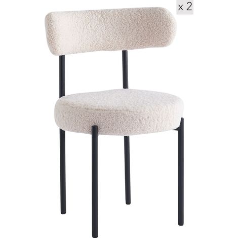 Lot de 2 chaises scandinaves en métal – Assise en bouclette premium – Hauteur d'assise 46 cm – Pieds en métal époxy noir – Nordlys (1/5)