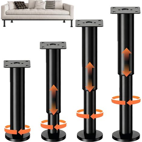 Pieds de Meubles Réglables, Réglables en Hauteur 25-42cm, 4 Pieds de Meubles Métal Noir, Pied Meuble, Pieds Universels Ajustables pour Meubles pour Canapé, Lit, Armoire, Table, avec Vis (1/5)