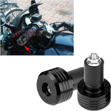 Paar universelle 22-mm-Motorradlenkerenden aus schwarzem Aluminium, Ausgleichsgewichte für Griffe, Zierkappen und Vibrationsstabilisatoren. (1/5)