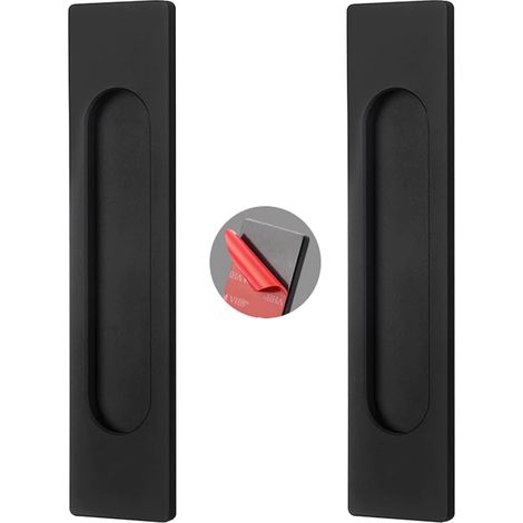Sollbry Stück Schiebetürgriff, selbstklebender verdeckter Knauf, quadratischer Scheunengriff, Aluminiumlegierungsknauf für Schränke, selbstklebende Glastür (180 mm, schwarz) (1/4)