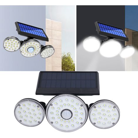 Projecteur solaire extérieur à détecteur de mouvement, 3 têtes orientables, 70 LED, étanche IP65, pour cour, jardin et allée.-AquaForge