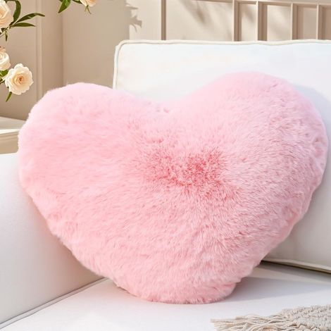 Coussin Coeur Klein, Coussin en Forme de Coeur Rose, Oreiller Cœur Coussins Décoratif en Peluche, Coussins Décoration Canapé, Deco Chambre Ado Fille, 26x36 cm (1/5)