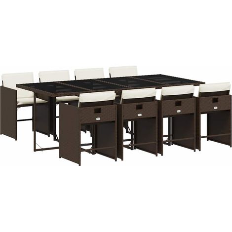 Maison Exclusive - Set da Pranzo da Giardino 9pz con Cuscini Marrone in Polyrattan