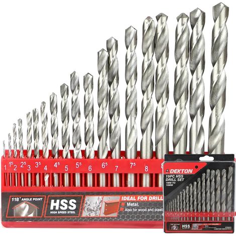 Neilsen 19pc Hss Steel Drill Set Metric Metal Wood Plastic 1mm - 10mm