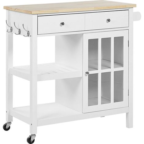 Desserte de Cuisine à Roulettes Blanche avec Plateau en Bois 2 Tiroirs et Compartiment à Porte pour Salle à Manger Scandinave et Rustique Beliani (1/5)