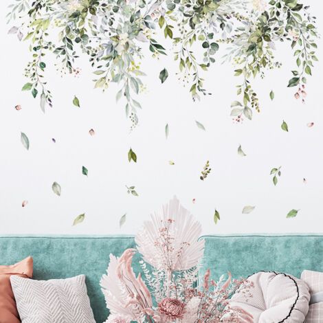 BUNTHAUS Stickers Muraux Plantes Vertes Pendaison Vigne Autocollant Mural Glycine Fleur Décoration Murale Chambre Salon TV Mur Salle à Manger (1/4)