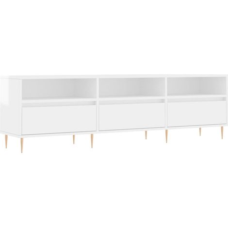 Meuble TV multimédia étagère télévision buffet téléviseur salle à manger salon chambre brillant 150 x 30 x 44,5 cm bois d'ingénierie blanc