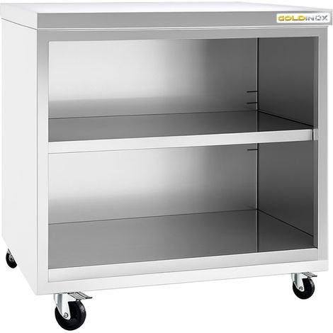 Meuble bas inox ouvert 800x700 mm sur roulettes PREMIUM - GOLDINOX (1/3)