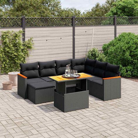 vidaXL Salon de jardin 8 pcs avec coussins noir résine tressée (1/3)