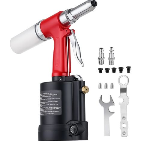 Mophorn Remachadora neumática para remaches ciegos de 2,4-6,4 mm, fuerza de 17,5 kN y carrera de 16 mm, 5 boquillas, mordazas de 3 garras y diseño de agarre giratorio de 360°,trabajos en automoción (1/5)