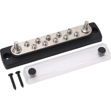 Bloc de distribution électrique 10 voies, barre omnibus en laiton, vis M6, haute conductivité, avec couvercle transparent de protection pour voiture et camping-car (1/5)