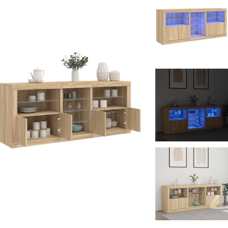 Buffet avec lumières LED chêne sonoma 181,5x37x67 cm - Buffet Design Moderne - Meuble Rangement - Luminaire Led Rgb - Armoire Entrée - Décoration Intérieur (1/5)