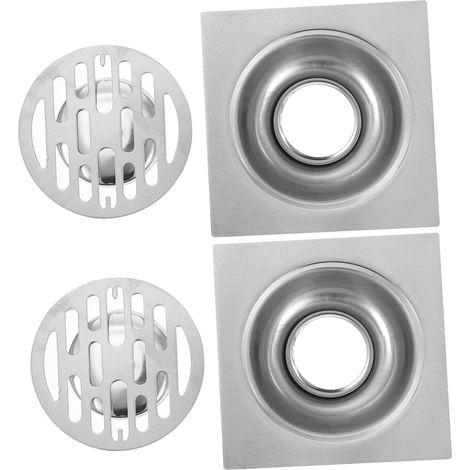 Filtres de siphon de sol carrés en acier inoxydable 2 pièces (1/5)