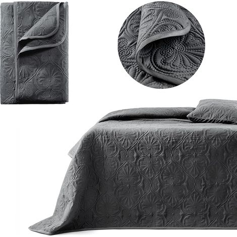 Dessus de lit Moderne 170 x 210 cm 2 Personnes matelassé idéal comme jeté de canapé ou Couvre-lit Gris foncé (1/5)