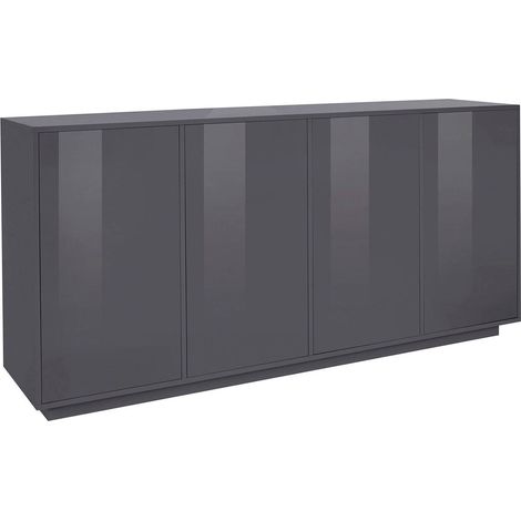 Dmora - Credenza Aulina, Madia da cucina a 4 ante, Buffet da soggiorno, 100% Made in Italy, cm 180x41h86, Antracite lucido (1/5)