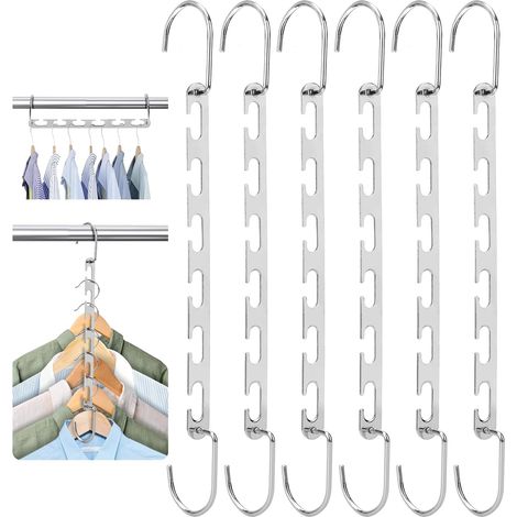 6 Stück platzsparende Metall-Kleiderbügel, multifunktionale Kleiderbügel, silberne magische Kleiderbügel, Mehrzweck-Kleiderbügel für Hemden, Kleider, Hosen, Mäntel (1/5)