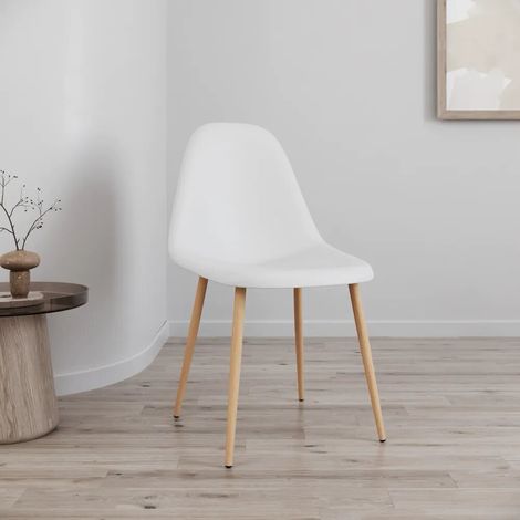 Lot de 4 chaises avec assise en polypropylène blanc et pieds aspect bois Eva (1/4)