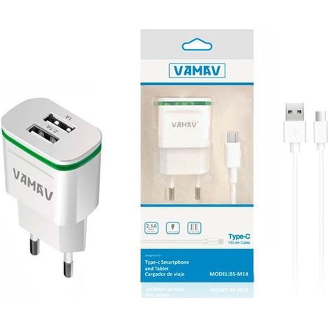 Kit de charge rapide double USB 2.1A Type-C - Charge rapide universelle 100-240 V - Compatible avec iPhone, Samsung, Xiaomi, Huawei et tablettes (1/5)
