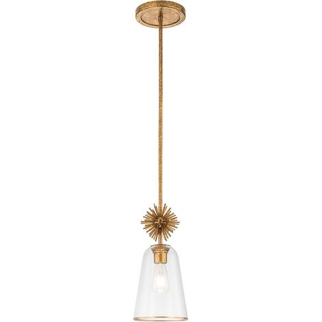 Elstead Staring Plafonnier suspendu fin contemporain doré vieilli, 1 abat-jour transparent E27 (1/5)