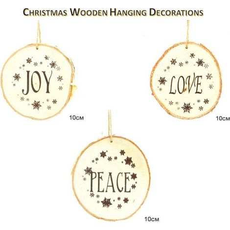 3 x 10cm Wooden Ornament Christmas tree Hanging Decorations Set Xmas (1/4)