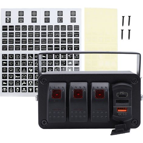 Ortviai Tableau de commande à bascule 3 voies 12-24 V CC avec chargeur USB PD et QC3.0 + voltmètre, aluminium étanche (1/5)