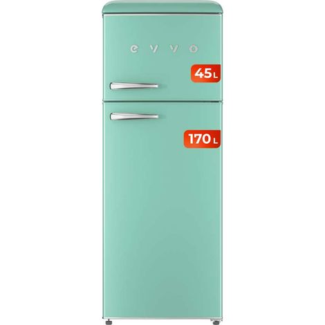 EVVO Réfrigérateur 2 portes, style rétro, réfrigérateur 170 L, congélateur 45 L, design vintage, tiroir Crisper Zone (1/5)