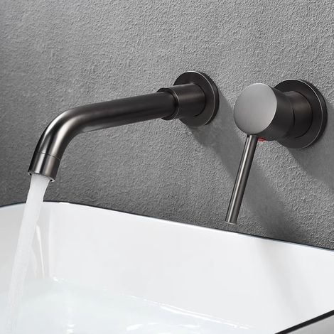 Miscelatore lavabo a parete girevole a 360°, miscelatore bagno per vasca e lavabo, design moderno, a parete, miscelatore lavabo, grigio