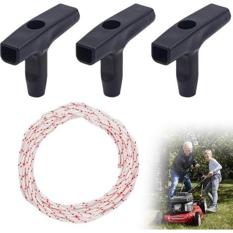 Corda di avviamento a strappo, 10 metri, diametro 3 mm, con 3 maniglie di avviamento per tosaerba. (1/5)