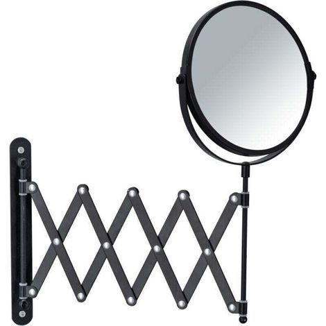 Schwarzer, 3-fach vergrößernder Teleskop-Wandspiegel (16 cm), Kosmetikspiegel, Badezimmerspiegel, 3-fach vergrößernd, ausziehbar, Industrie-Stil, schwarzer Spiegel mit Gelenkarm (50 cm) (1/3)