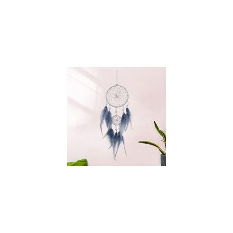 Attrape-rêves bohème fait main avec plumes grises, décoration murale – (1/5)