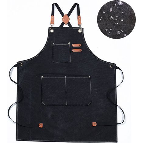 Tablier de cuisine professionnel unisexe (1 pièce) - imperméable, 3 poches, bretelles réglables - idéal pour la restauration, la peinture, le jardinage, le barbecue, noir (1/3)