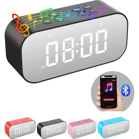 Reloj despertador para dormitorio/oficina Reloj digital con altavoz Bluetooth Reloj despertador pequeño para personas que duermen mucho Adultos Adolescentes Niños Negro (1/5)