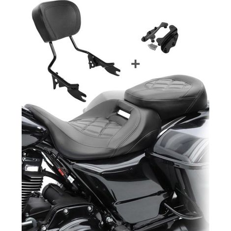 Selle moto RH3 - Harley Davidson CVO Road Glide Ultra 2011-2016 - S-AB1 - Sissybar détachable - Kit fixation 4 points