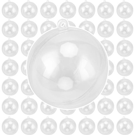 Lot de 50 Boules en Plastique Transparent à remplir, Boules de Noël Transparentes à remplir, Boules suspendues Transparentes pour Noël, fête et Mariage - 6 cm (1/5)