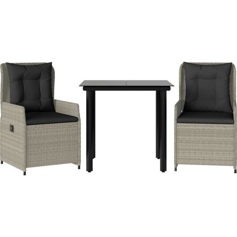 vidaXL Set Pranzo da Giardino 3pz con Cuscini Grigio Chiaro (1/5)