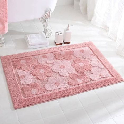 Tapis de Sol pour Salle de Bain, Mignon Doux et Épaississant Coussin de Fleurs de Cerisier de Fibres Ultrafines Salle de Bain Rose (1/4)