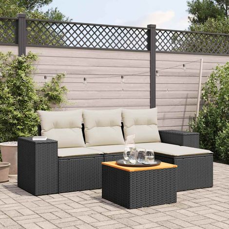 vidaXL Set Divani da Giardino 5 pz con Cuscini in Polyrattan Nero (1/3)
