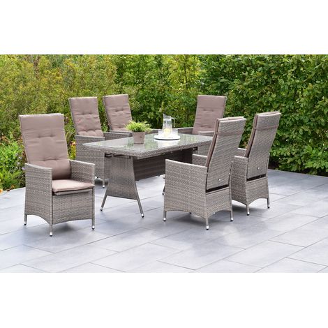 Valencia Set 13tlg 6 Sessel Tisch 150x80cm Alu/Kunststoff