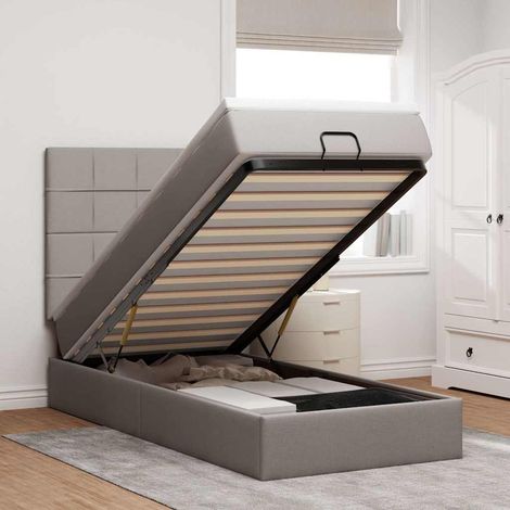 Cadre de lit ottoman avec matelas taupe 90x190 cm tissu (1/5)