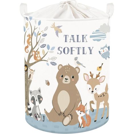 Paniers à Linge Ours Renard Garçon Fille Pliable Panier Rangement Jouets Vêtements Salle de Bain Chambre enfants, Blanc, 63L (1/5)