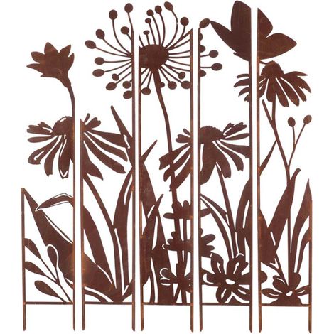 Esschert Design – Treillis brise vue 5 parties – Acier marron – Hauteur 170 cm – Longueur 137,5 cm – Profondeur 1,5 cm – Kit à assembler