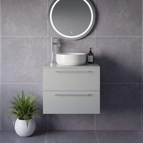 Napoli 460 Gloss Grey Pearl 600mm Wall Mounted 2 Drawer Vanity Unit for Countertop Basins - 600mm - Chrome 320mm Handle