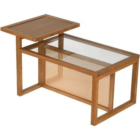Rangement pratique au salon avec table d'appoint en verre trempé, 2 étagères et plateau surélevé (1/2)