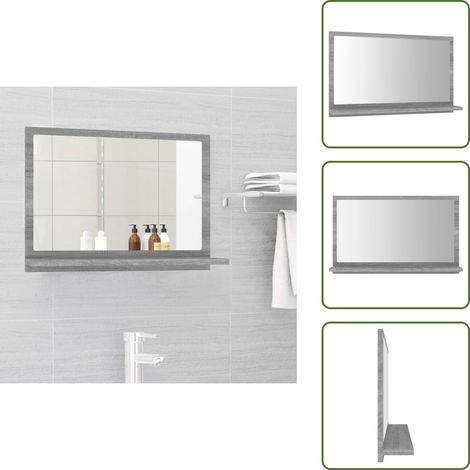 Miroir de bain Sonoma gris 60x10,5x37 cm Bois d'ingénierie - Miroir De Salle De Bain - Miroir Mural - Meuble De Salle De Bain - Étagère Murale - Décoration Salle De Bain (1/5)