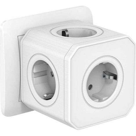 Multiprise Murale Cube 5 en 1 avec Protection Contre Les Surcharges&Parasurtenseurs,Multiprise Cube 4000W/16A avec Porte de Sécurité,Multiprise Electrique Portable pour Bureau Voyage-Blanc (1/5)