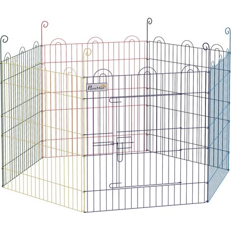 Parc extérieur pour chiots, enclos modulaire, verrouillable, en métal, Ø120 x 60 cm (H), multicolore