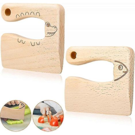 Lot de 2 couteaux en bois pour enfants, couteaux de cuisine sécuritaires pour enfants, parfaits pour cuisiner et couper légumes et fruits. (1/5)