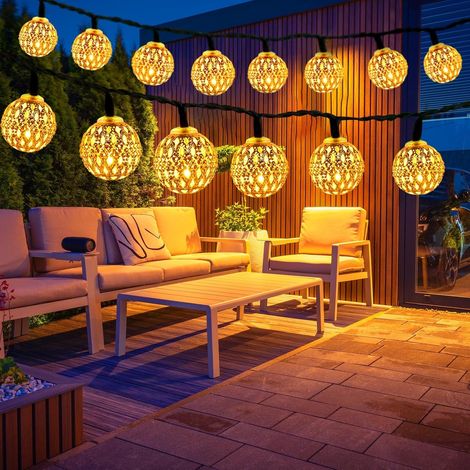 Guirlande lumineuse LED Marocaine Solaire 7M 50 Boules Métalliques,Blanc Chaud,8 Modes,IP65 Étanche, Extérieure pour Jardin Terrasse Balcon Mariage Fête Intérieur Extérieur (1/5)