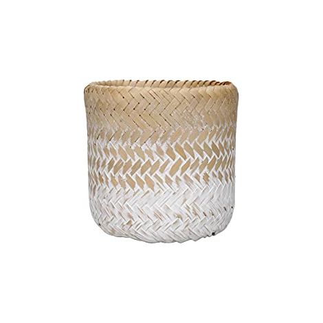 Cucina Artigianato Pentola de bambù, Pentola per interni de, Pentola naturale con design degradato Bianco e marrone, 12 x 12 x 11,5 cm (1/4)